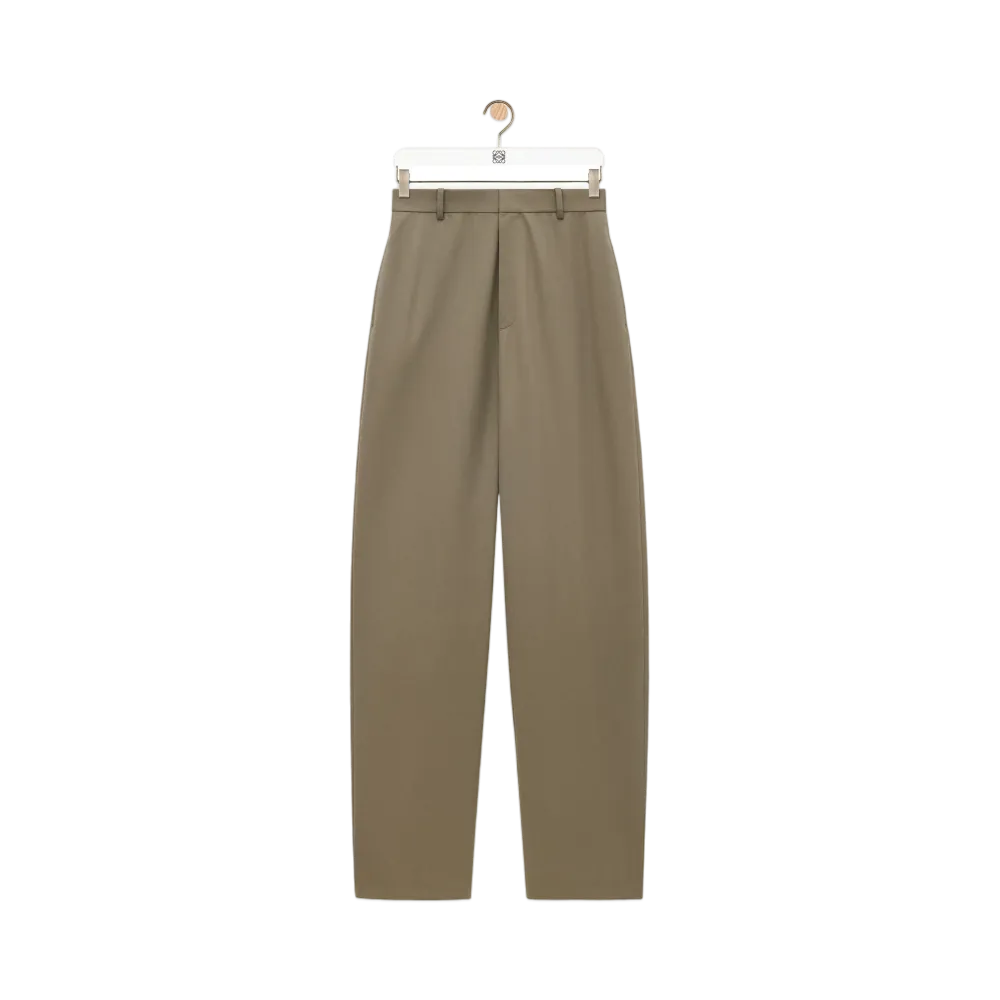 LOEWE Women's Trousers in Cotton and Silk "Khaki Brown"