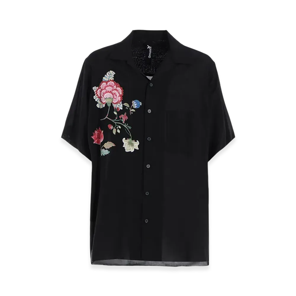 Ground Y Cellulose Lawn Chinese Flower Aloha Shirt "Black"