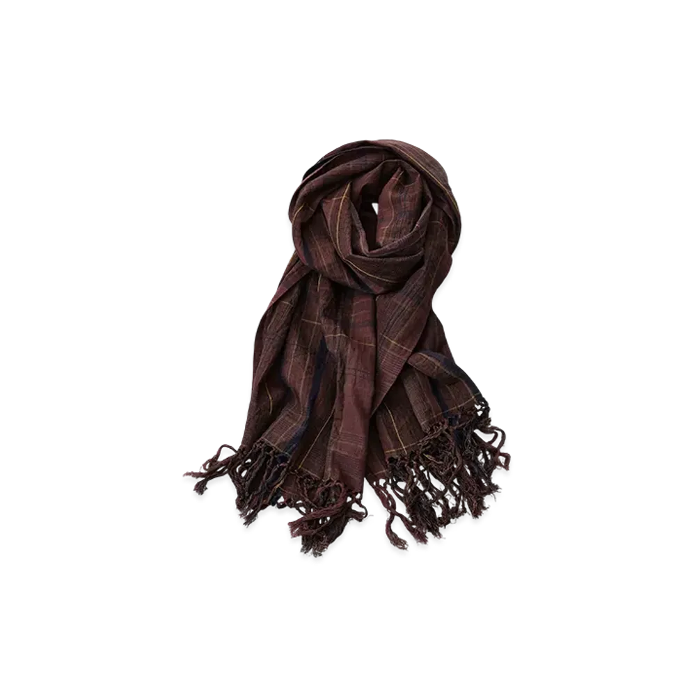 NICENESS Rahman Madras Check Fringed Scarf "Brown"