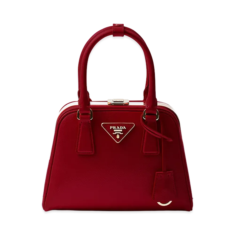 PRADA Pyramid Saffiano Leather Mini Bag "Cherry Red"