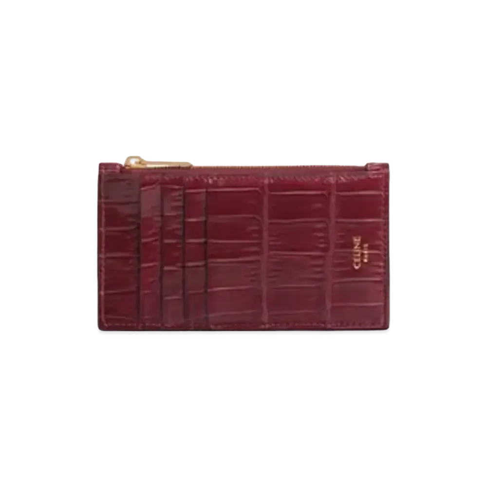 CELINE Zipped Compact Card Holder in Crocodile "Bourgogne"