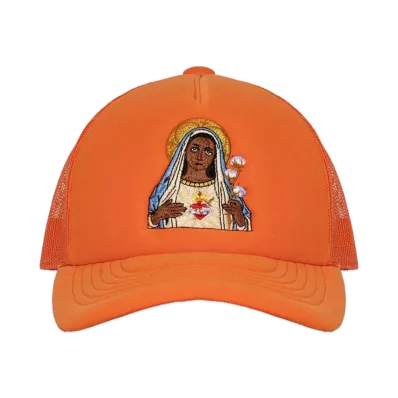 DENIM TEARS Black Madonna Trucker Hat "Orange"