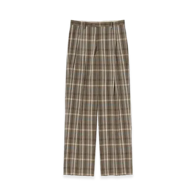 AURALEE Super Fine Tropical Wool Check Two-Tuck Slacks "Top Brown Check"