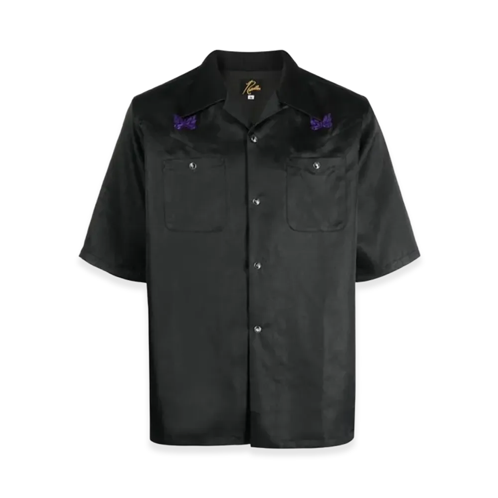 NEEDLES S/S Cowboy One-Up Poly Slub Sateen Shirt "Black"