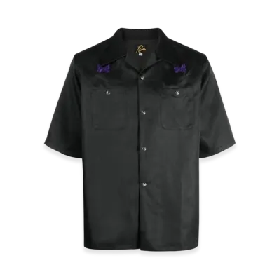 NEEDLES S/S Cowboy One-Up Poly Slub Sateen Shirt "Black"