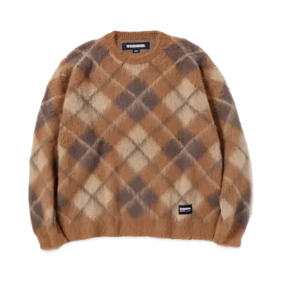 NEIGHBORHOOD Argyle Pattern Mohair Sweater "Khaki"