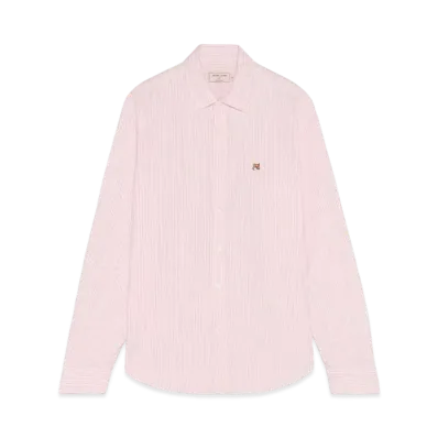 Maison Kitsune Fox Head Embroidered Striped Shirt "Light Pink Stripes"