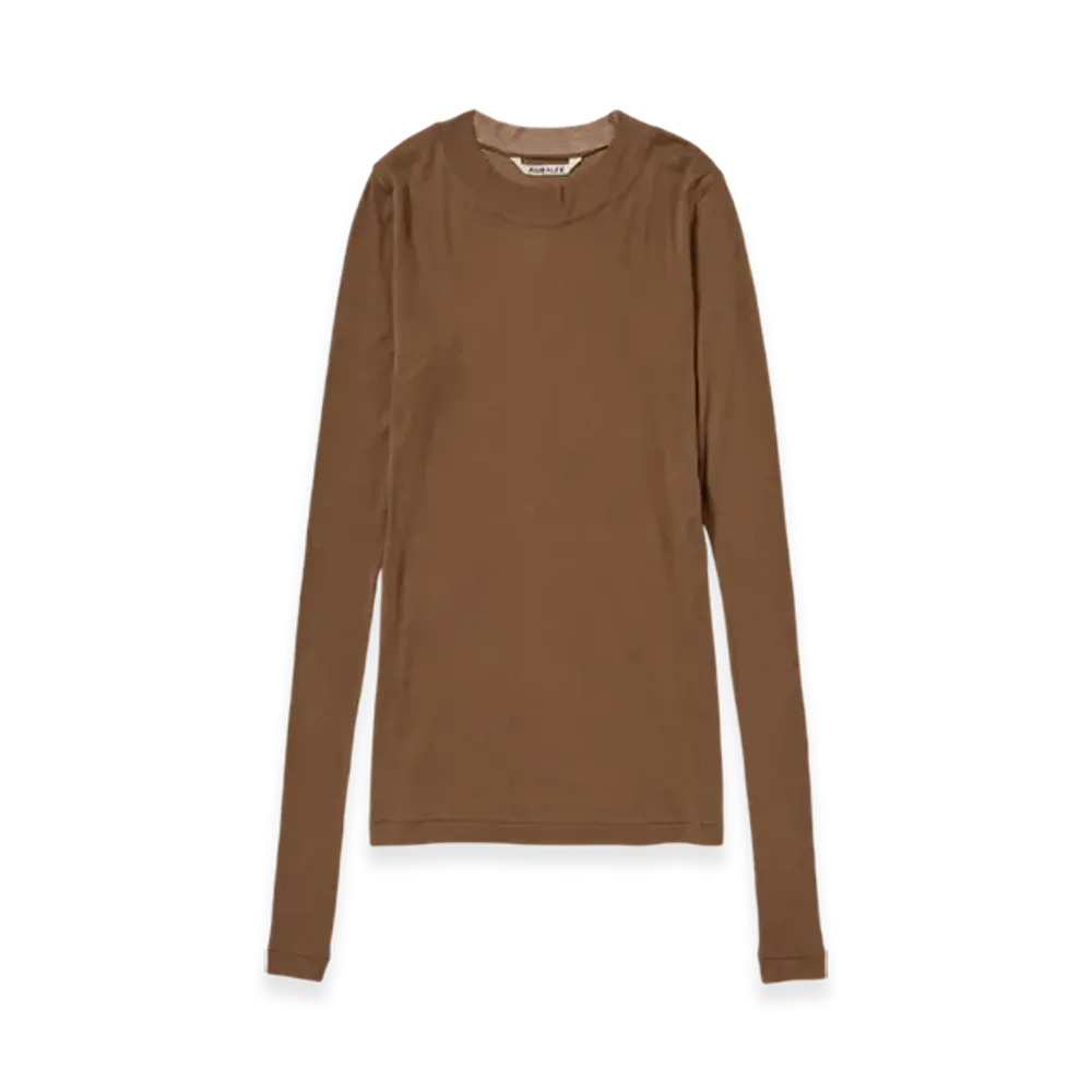 AURALEE Super High Gauge Sheer Rib L/S T-Shirt "Brown"