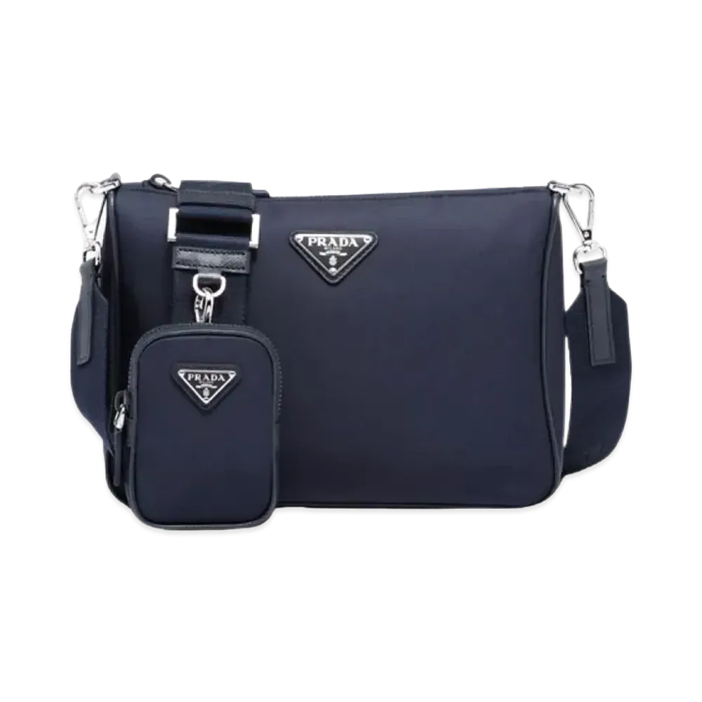 PRADA Re-Nylon and Saffiano Leather Shoulder Bag "Navy"