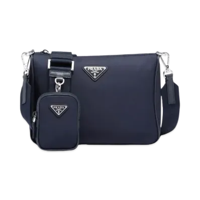 PRADA Re-Nylon and Saffiano Leather Shoulder Bag "Navy"