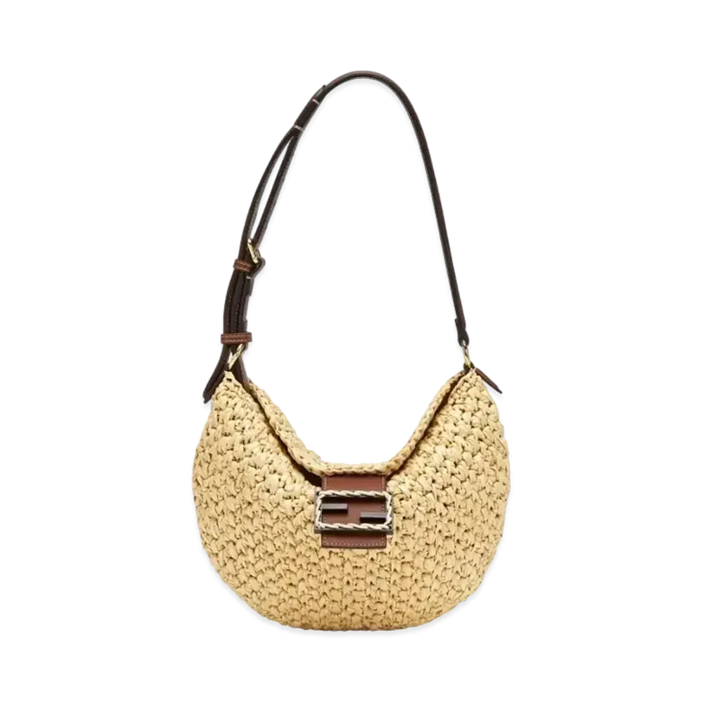 FENDI Small Croissant Woven Straw Bag