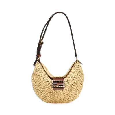 FENDI Small Croissant Woven Straw Bag
