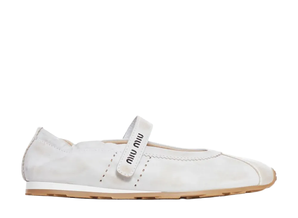 MIU MIU Women's Aged Effect Suede Plume Ballerinas "White"