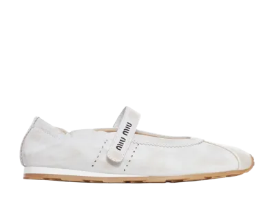 MIU MIU Women's Aged Effect Suede Plume Ballerinas "White"