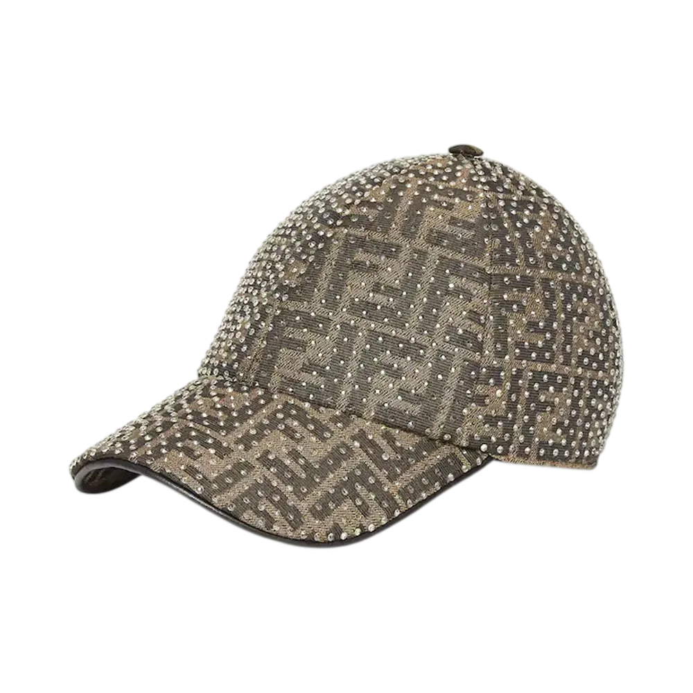 FENDI Hat FF Jacquard and Rhinestone "Brown"