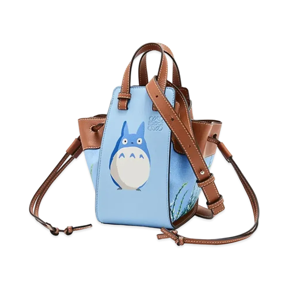 LOEWE x My Neighbor Totoro Mini Hammock Drawstring In Classic Calfskin and Linen "Light Blue"
