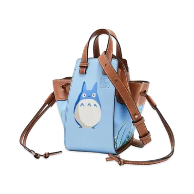 LOEWE x My Neighbor Totoro Mini Hammock Drawstring In Classic Calfskin and Linen "Light Blue"