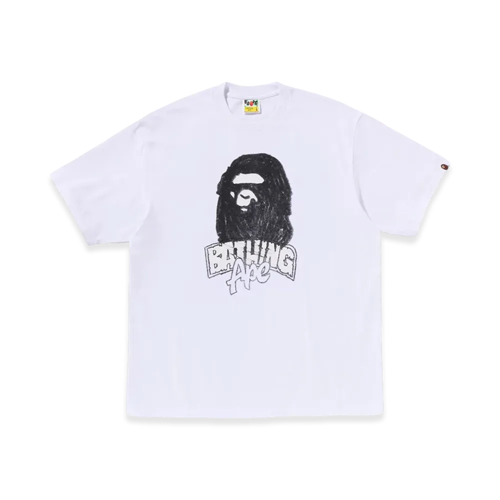 A BATHING APE Hand Drawn Ape Head Relaxed Fit Tee "White"
