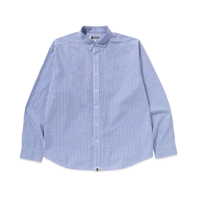 A BATHING APE One Point Checked Poplin Ls Shirt "Blue"