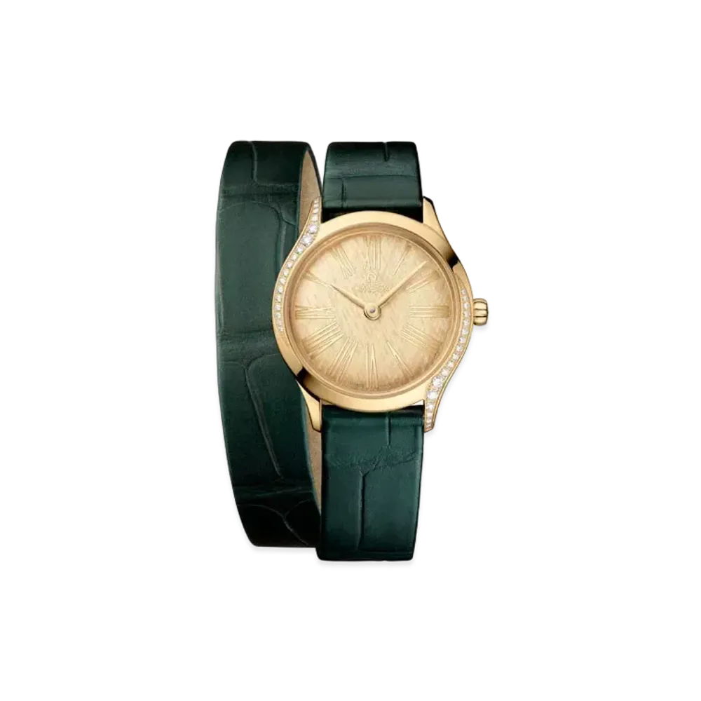 OMEGA De Ville Mini Tresor Diamonds Alligator Leather Double Strap 26MM "Moonshine Gold/Green" 428.58.26.60.99.002