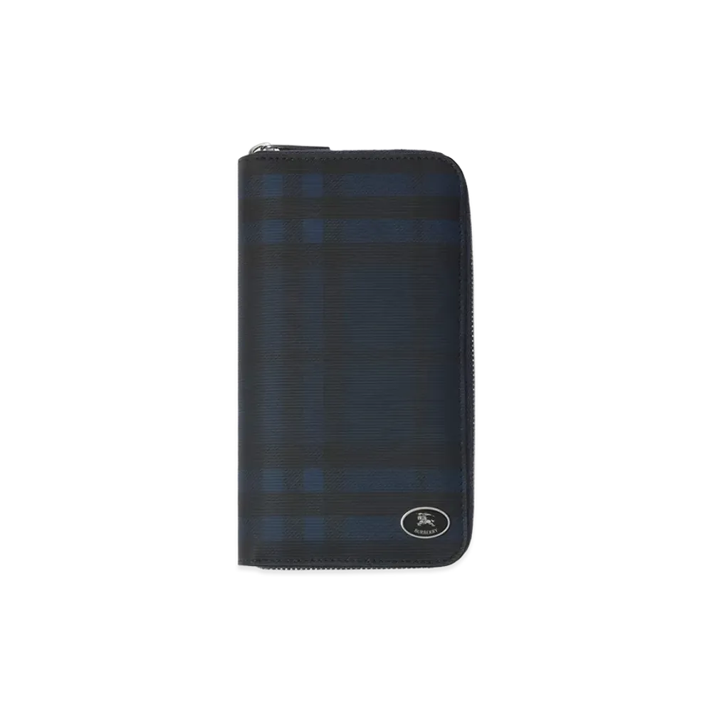 Burberry Check Zip Wallet "Navy"