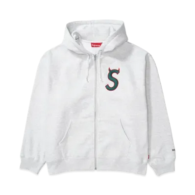 Supreme Devil S Logo Zip Up Hooded Sweatshirt "Ash Grey"