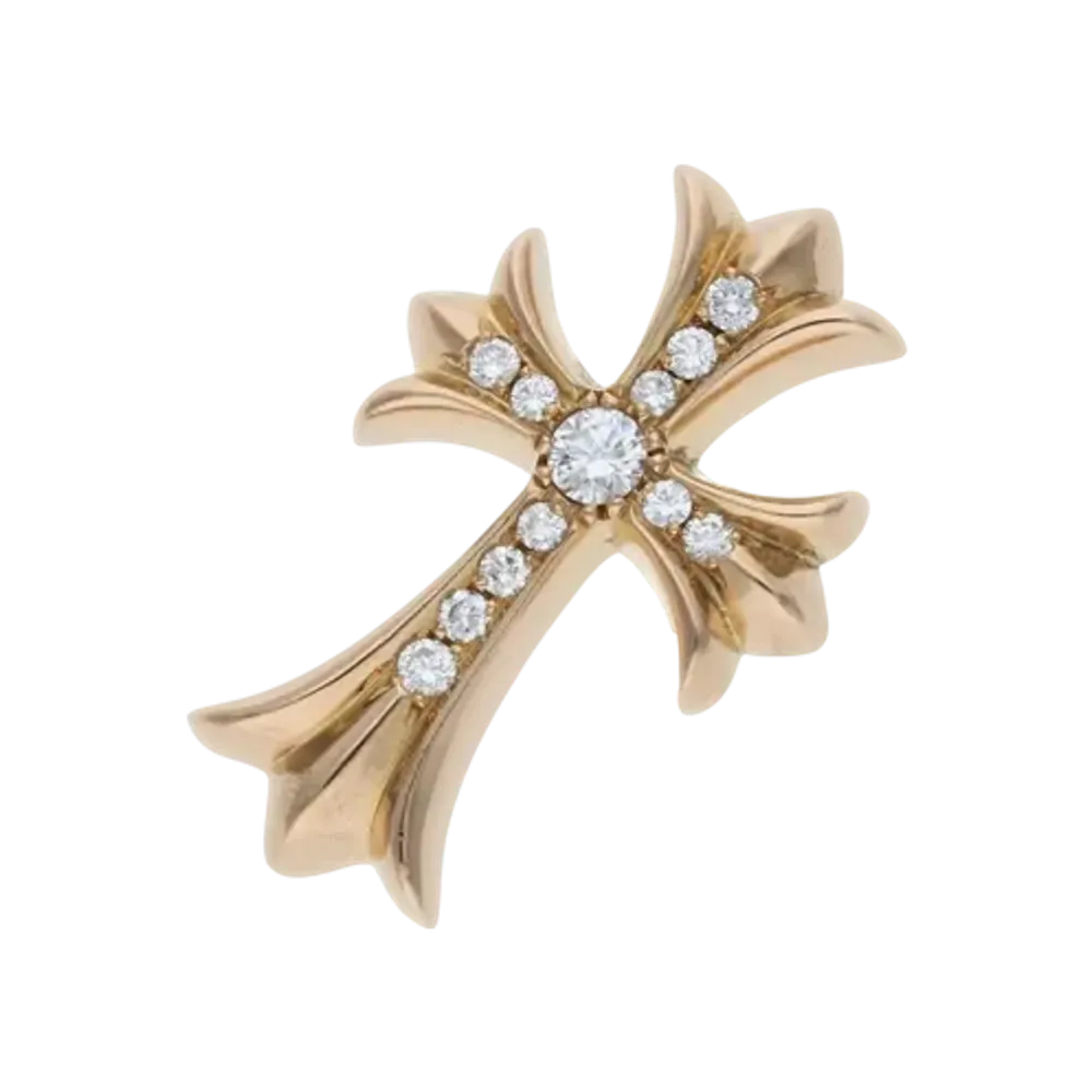 Chrome Hearts 22K Small CH Cross Pave Diamond Pendant Top "Yellow Gold"