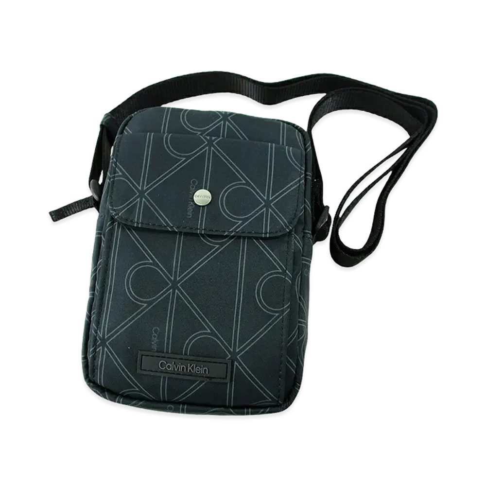 Calvin Klein Printed Emblem AOP Nylon Slim Reporter "Pirate Black"