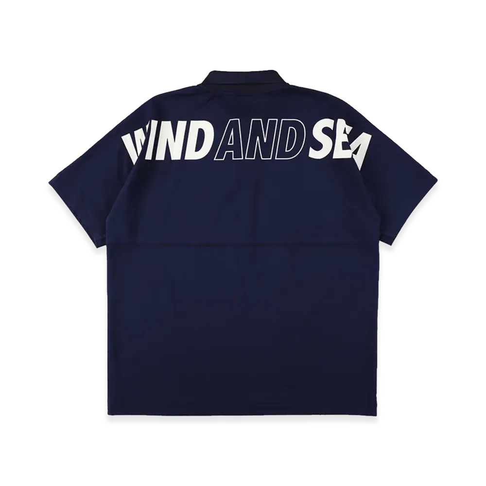 WIND AND SEA S/S Mock Neck Knit Polo "Navy"