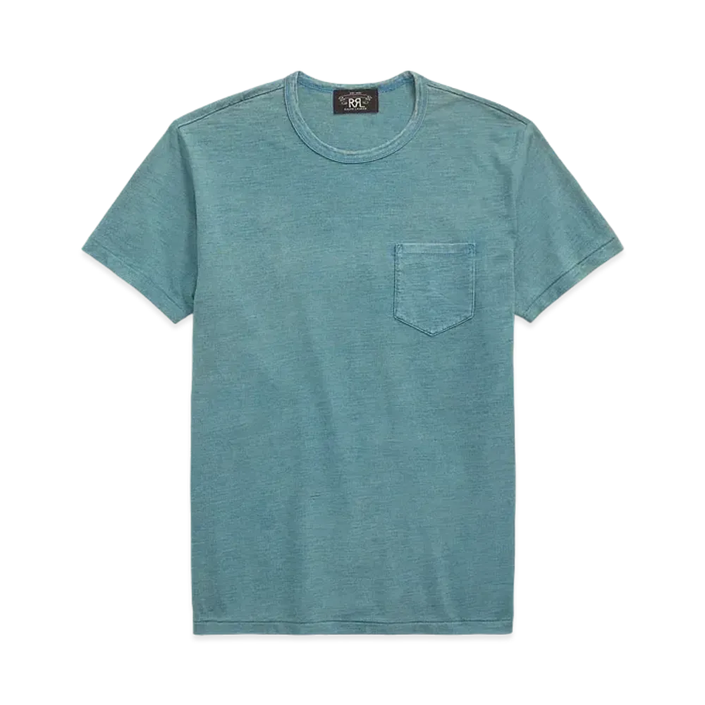RRL Ralph Lauren Indigo Cotton Crewneck Tee "Blue"