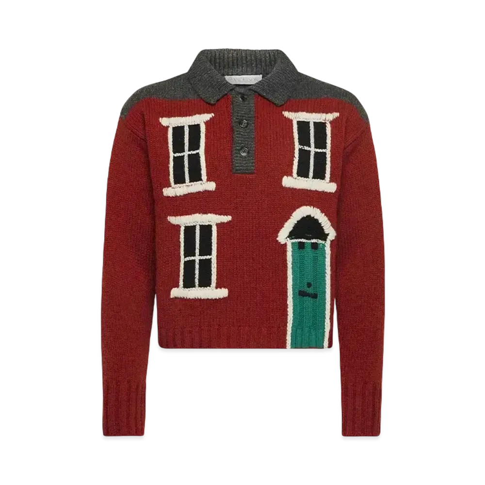 JW ANDERSON House Intarsia Polo Sweater "Red"