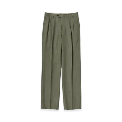 AURALEE Bluefaced Wool Two-Tuck Slacks "Olive Gray Stripe"