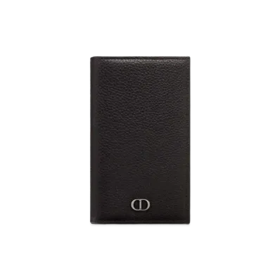 Dior Two-Folded Long Card Holder CD Icon Grained Calfskin "Black"