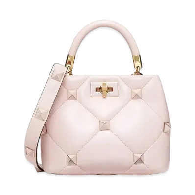 Valentino Roman Studs Nappa Leather Enamel Studss Small Handle Bag "Rose Quartz"