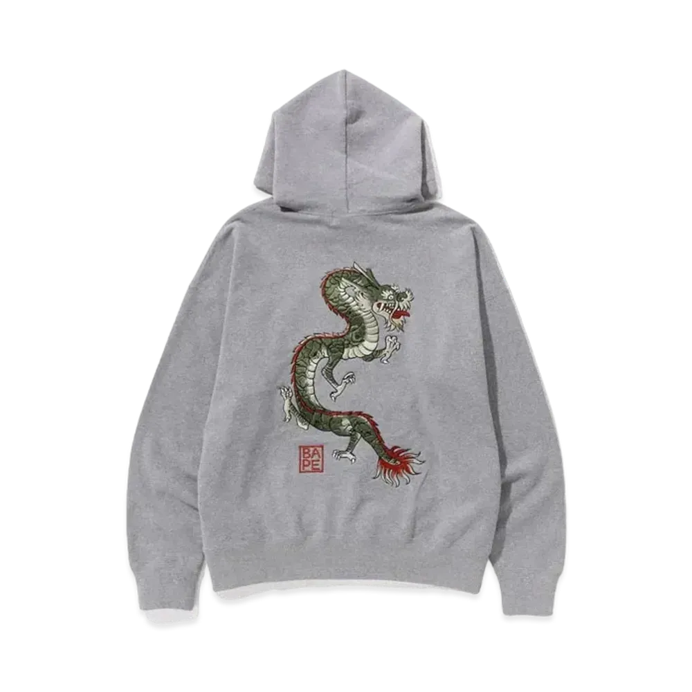A BATHING APE Japanese Motif Loose Fit Pullover Hoodie "Gray"