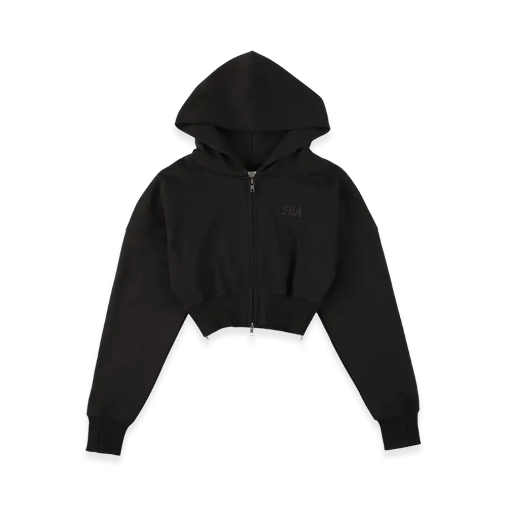 WIND AND SEA Cozy Zip Cropped Hooded Sweatshirt(Ladies) "Black"