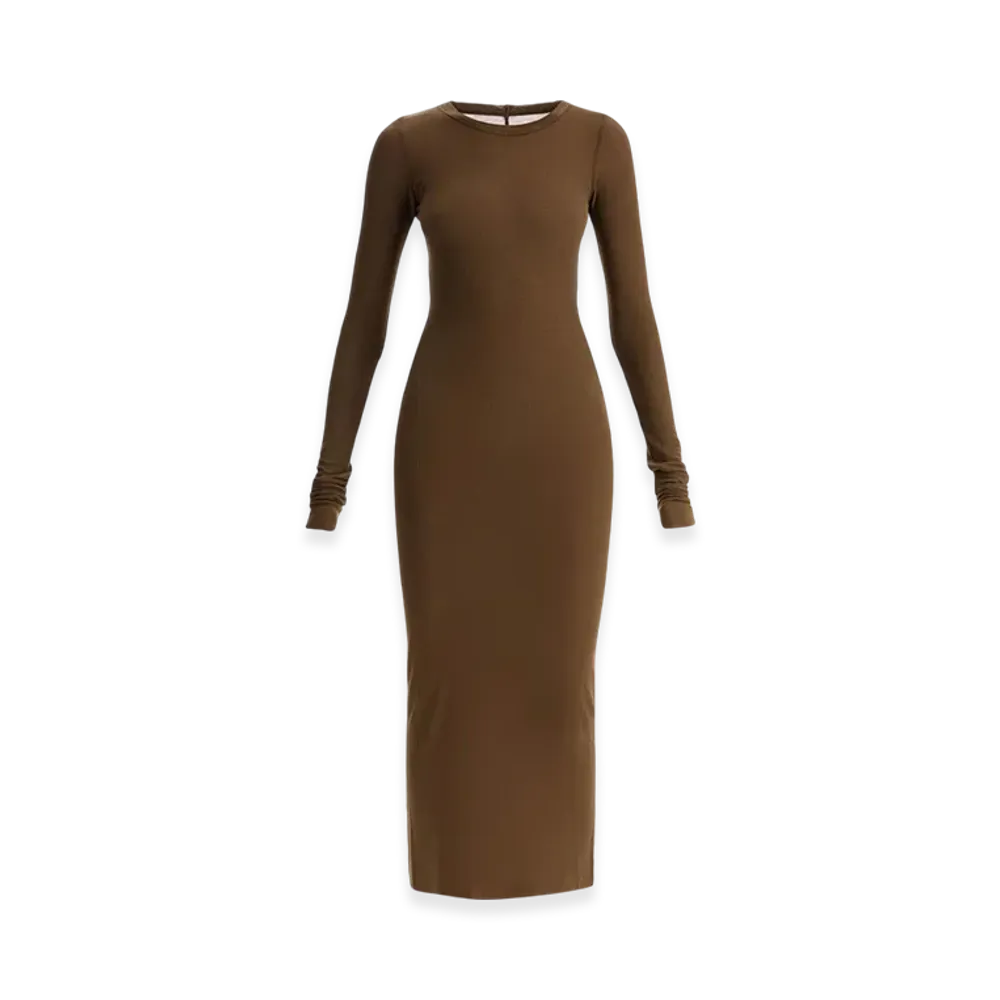 Rick Owens Porterville L/S Dress In Viscose Silk Rib Jersey "Khaki"