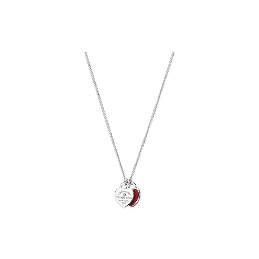 Tiffany & Co. Return to Tiffany Double Heart Tag Pendant In Silver With a Diamond Mini "Red"