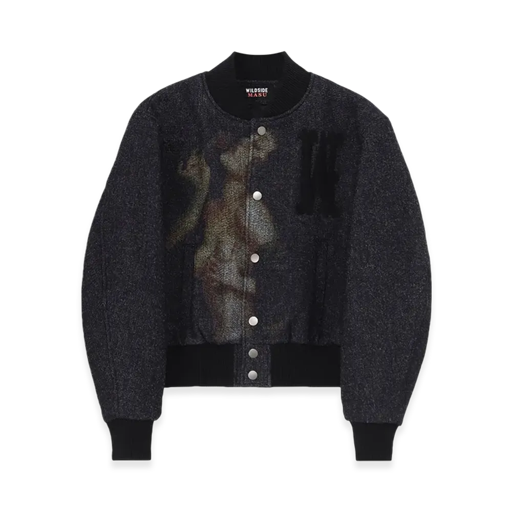 WILDSIDE YOHJI YAMAMOTO x M A S U Woman Portrait Varsity Jacket "Black"