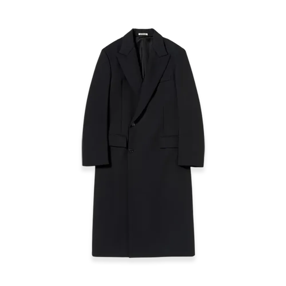 AURALEE Sponge Wool Twill Double Breasted Coat "Top Navy"