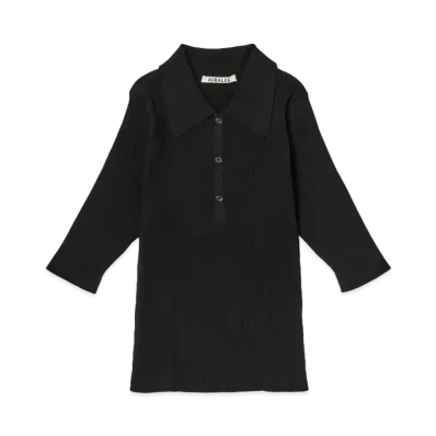 AURALEE GIZA High Gauge Rib Knit Polo "Black"