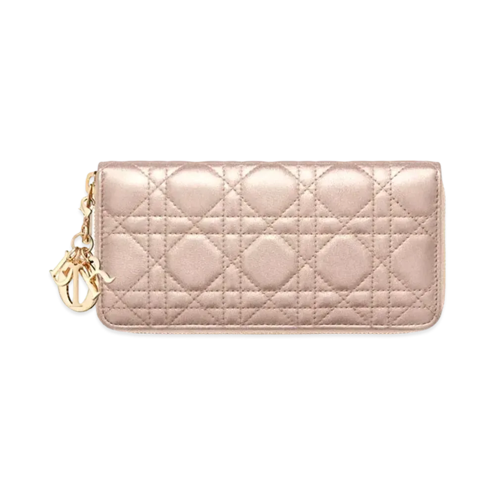 Dior Lady Dior Voyageur Wallet Cannage Grained Calfskin "Metallic Gold"