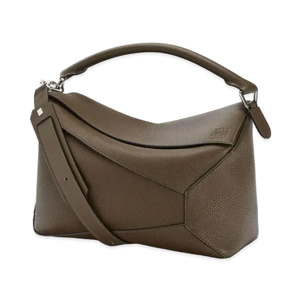 LOEWE Large Puzzle Edge Bag In Grained Calfskin "Khaki Brown"