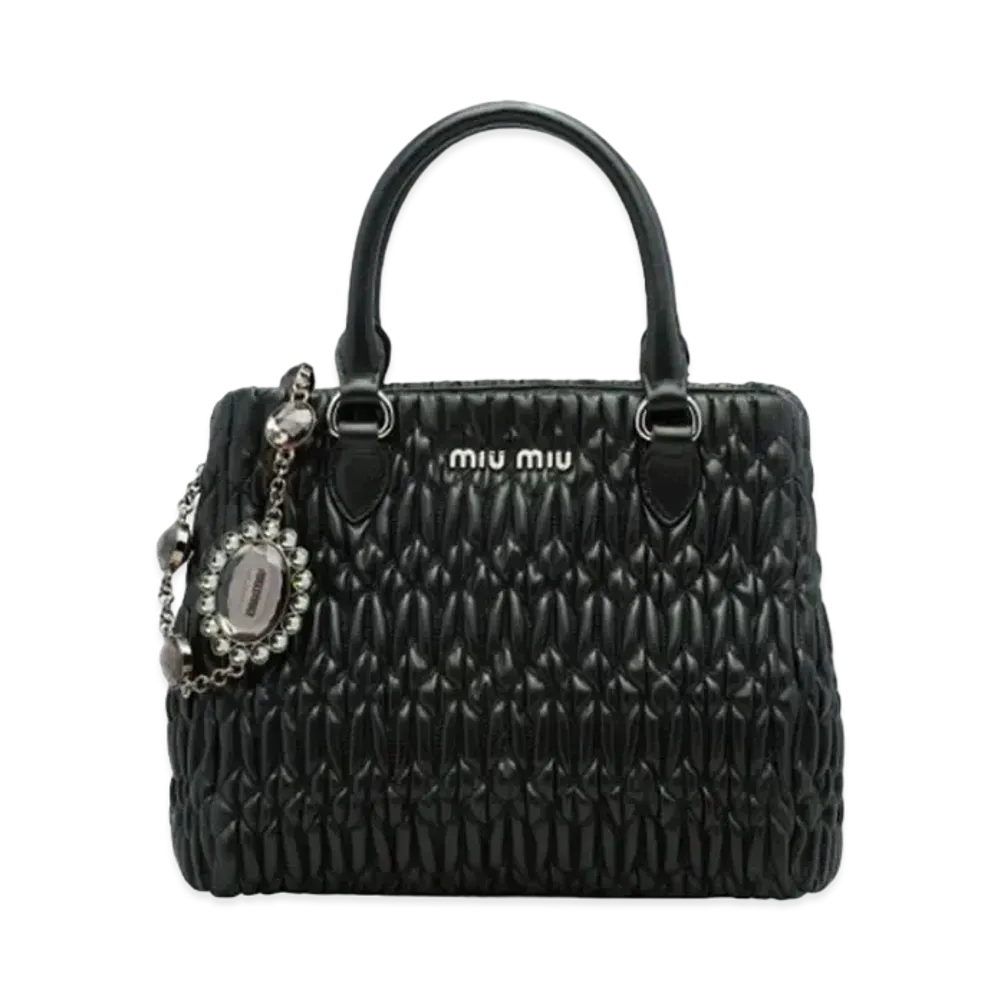 MIU MIU Miu Crystal Cra Kenpa Leather Handbag "Black"
