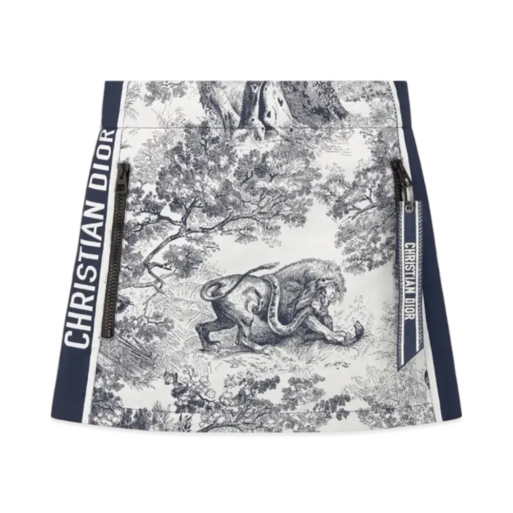 Dior Women's Dioriviera Skort Technical Taffeta Jacquard with Toile de Jouy Sauvage Motif "White/Blue"