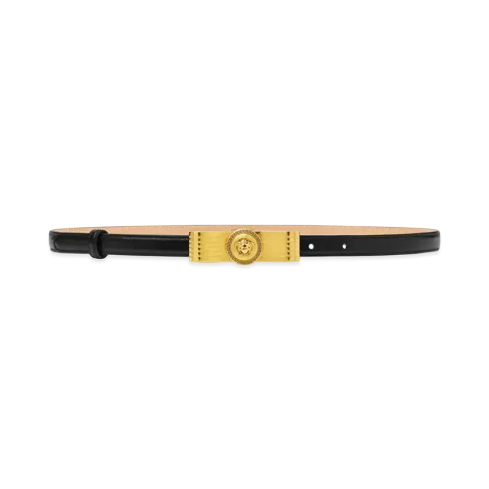 Versace Gianni Ribbon Leather Belt 0.6" "Black/Gold"