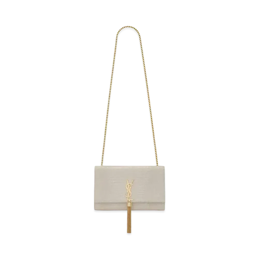 Saint Laurent Kate Medium With Tassel In Crocodile-Embossed Shiny Leather "Vintage White"