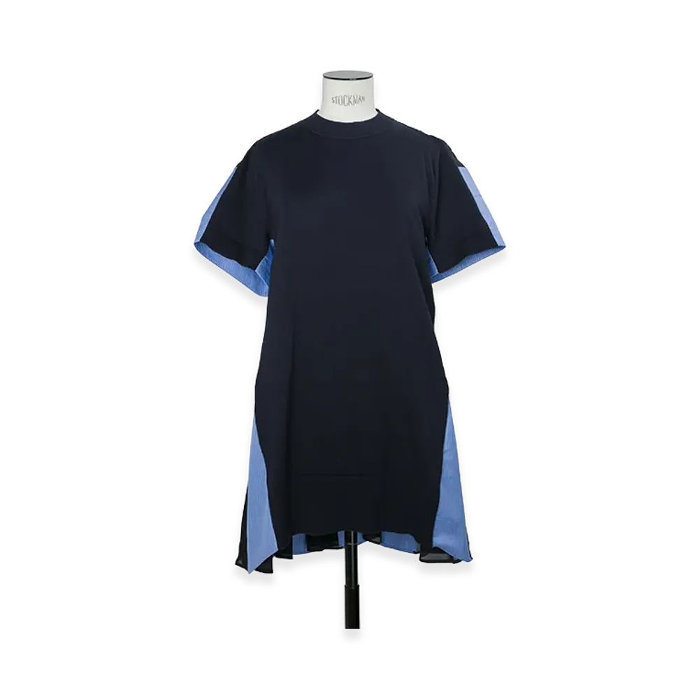 sacai Poplin x Cotton Knit Dress "Navy/Blue Stripe"