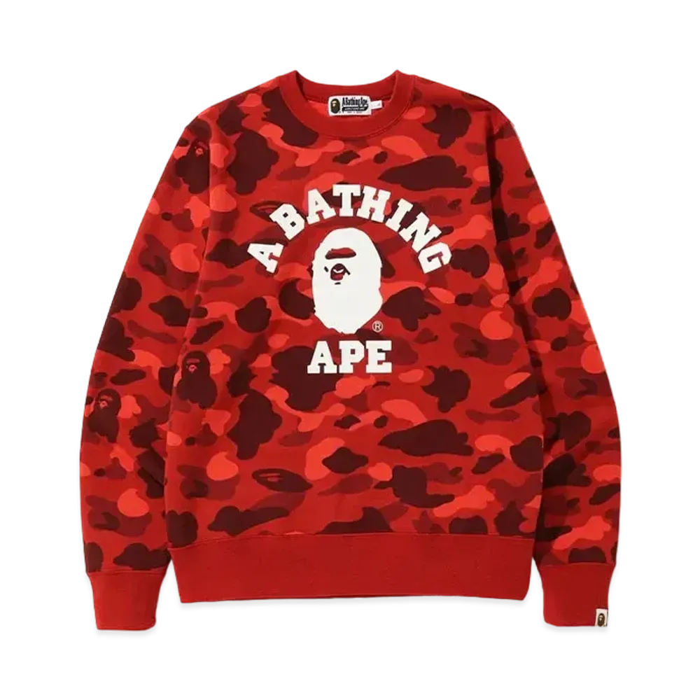 A BATHING APE Color Camo College Crewneck "Red"