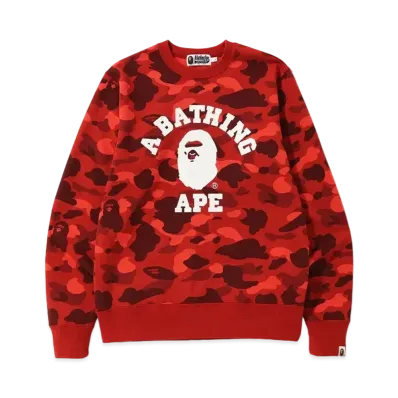 A BATHING APE Color Camo College Crewneck "Red"